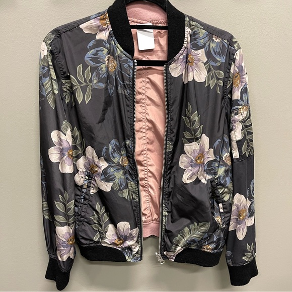 Thread & Supply Jackets & Blazers - Floral Black Mauve pink reversible Bomber Jacket